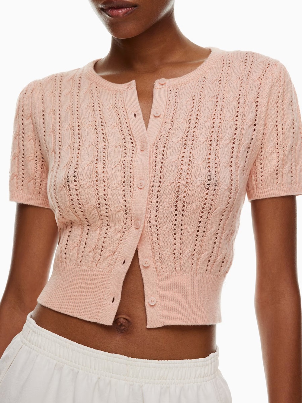 Aritzia Wilfred Fey Cable Knit Wool Cotton Shortsleeve Cardigan Top